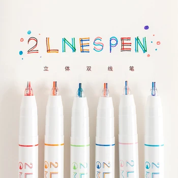 6 шт./кор. Набор двухцветных гелевых ручек, креативная ручка для граффити, принадлежности для рисования, канцелярские принадлежности Kawaii, Студенческий маркер для чтения, сделай сам