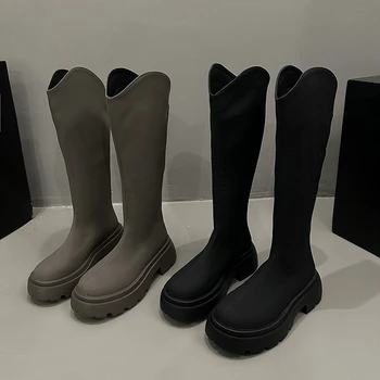 Женские новые ботинки Martin до бедра 2023 года; Облегающие рыцарские сапоги до бедра; Коричневые длинные сапоги; Женские ботинки Botas De Mujer