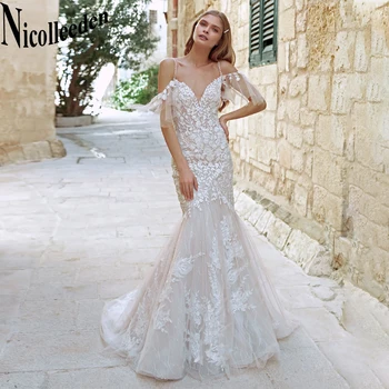 Классическое свадебное платье Nicolle в стиле Русалки, большие размеры, женское свадебное платье с кружевными аппликациями и застежкой-молнией в виде сердца, персонализированное на заказ