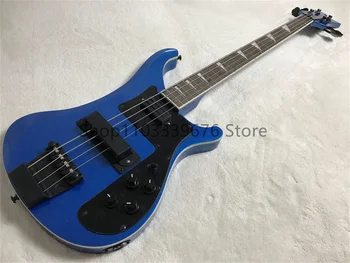 Изготовленная на заказ 4-струнная электрическая бас-гитара Metallic Blue 4003, Черная Треугольная накладка на гриф MOP