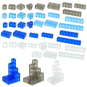 MOC Прозрачные толстые строительные блоки 1x1, 1x2, 2x2, 2x4 точек, прозрачные кирпичные фигурки, обучающая творческая игрушка для детей, совместимый бренд