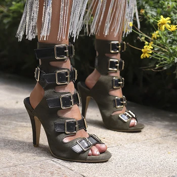 Летние короткие ботинки в римском стиле с шестирядной пряжкой для ремня, выдолбленные с матовой вставкой, дышащие модные ботинки из искусственной кожи для подиума
