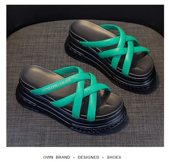 Тапочки 7 см, шлепанцы на платформе, женские летние сандалии из натуральной кожи, Пляжная обувь, модные женские туфли Zapatillas Mujer