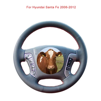 DIY Крышка Рулевого Колеса Автомобиля Из Воловьей Кожи Оригинальная Индивидуальная Черная Обертка Рулевого Управления Для Hyundai Santa Fe 2006-2012