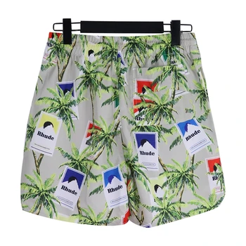 23SS Новые шорты Rhude Мужские Женские бриджи Moonlight Coconut Tree С полным принтом внутри Сетчатых шорт в стиле хип-хоп