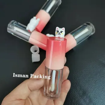 50шт пустая уникальная прозрачная упаковка блеска для губ в форме кошачьего верха, милые мультяшные контейнеры для блеска для губ, тюбик с кисточкой, 4 мл