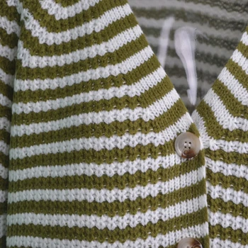 Осенний однобортный кардиган с V-образным вырезом и длинным рукавом для женщин, повседневный свободный свитер из рубчатого трикотажа в полоску с цветными блоками, пальто