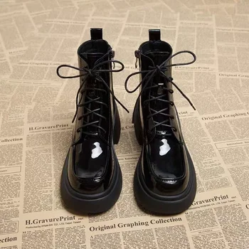 Женская обувь Горячая распродажа 2023 года, женские ботинки на шнуровке, зимние однотонные плюшевые теплые ботинки на платформе и толстом каблуке, водонепроницаемые короткие ботинки