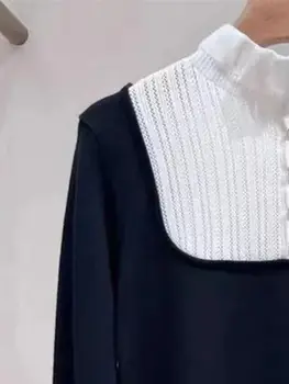 Женский Белый Черный свитер в стиле пэчворк со стразами, пуговица 2023, Осенняя женская водолазка с длинным рукавом, Элегантный джемпер