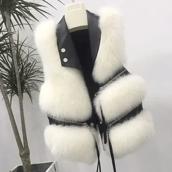 Новая женская зимняя жилетка из искусственного меха, пальто с разрезом, имитирующее короткую лису, куртка Lazy Breeze, Минималистичная верхняя одежда