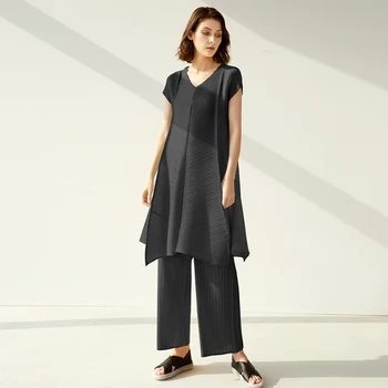 Miyake Плиссированное платье из сосны, Костюмы Осень 2021, Длинные Свободные Комплекты из двух предметов, Брюки, Женская Дизайнерская Эстетическая одежда