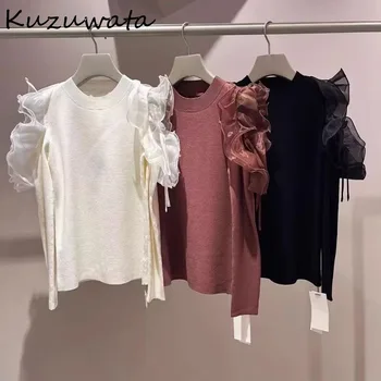 Kuzuwata/ джемпер Sweet Fresh с круглым вырезом и длинным рукавом, однотонные элегантные пуловеры-грибки, модные свитера японской вязки, Kuzuwata.