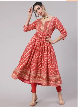Индийское женское платье Весна/лето из чистого хлопка с принтом на талии