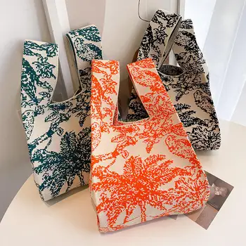 Сумки-тоут в японско-корейском стиле, складная вязаная сумка для покупок для женщин, холщовая сумка-тоут с индивидуальным логотипом на каждый день