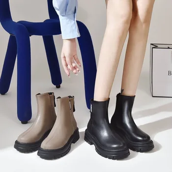 Женская обувь больших размеров, 2023 г., Зимние Женские ботинки до середины икры на молнии сзади, Ажурные женские ботинки на платформе и высоком каблуке, Теплая женская обувь