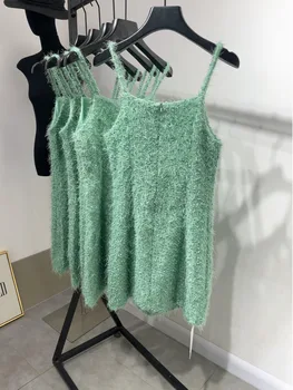 Новое летнее Женское Маленькое Ароматное платье на подтяжках, высококачественное платье с зеленой кисточкой из Маття, сексуальное Короткое платье-слинг, Элегантное Vestidos
