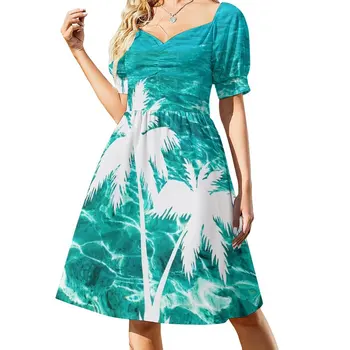 Белые пальмы, платье с голубым океаном, женские платья для женщин 2023, женское длинное платье