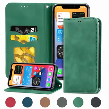 Магнитный Кожаный Чехол-Книжка 360 Protect Skin Case для iPhone 14 Pro Max 11 12 13 X XS XR SE 2022 8 7 6 6s Plus С Откидной Крышкой Для Бумажника и Карты