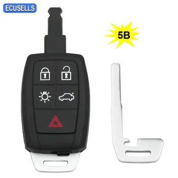 Ecusells 5-Кнопочный Пульт Дистанционного Управления Автомобильным Ключом Shell Case Fob Smart Key Крышка Корпуса Volvo C30 C70 V50 S40 с Неразрезанным Лезвием Для Вставки Ключа