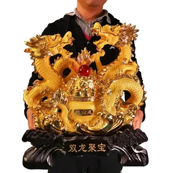 Китайские традиционные 45-сантиметровые поделки из смолы Фэншуй Статуя дракона Украшение для дома Скульптура Gold Fortune
