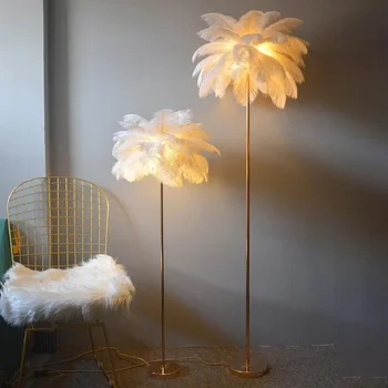 Украшение торшера из страусиных перьев в скандинавском стиле, настольная лампа для дома, светильник для гостиной, Светодиодный светильник из перьев ЕС, Штепсельная вилка