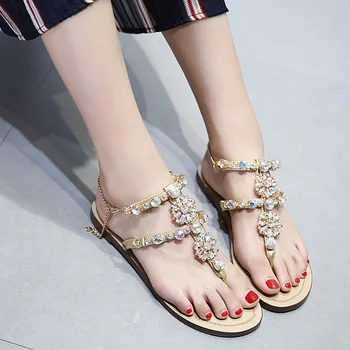 Милые летние сандалии в римском стиле, разноцветные сандалии-гладиаторы с ремешком из хрусталя, женские шлепанцы с вырезами на носке, mujer, богемные туфли на плоской подошве