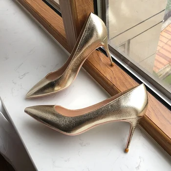 Женские золотистые матовые вечерние туфли на высоком каблуке с острым носком, Пикантные женские удобные модные туфли-лодочки на шпильке 12 см, 10 см, 8 см