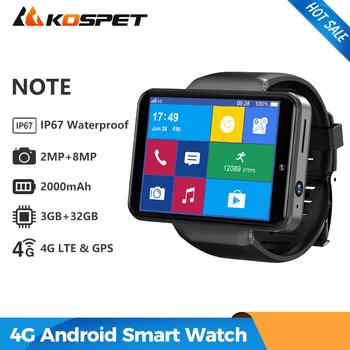 Оригинальный KOSPET NOTE 4G Android Smartwatch Телефон для мужчин WIFI SIM-карта 2000 мАч Камера Bluetooth Водонепроницаемый фитнес-трекер Смарт-часы