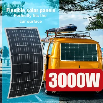 Гибкая солнечная панель мощностью 3000 Вт, Зарядное устройство 18 В, двойная солнечная система USB с контроллером, Портативная солнечная батарея для телефона, автомобиля, яхты, фургона.