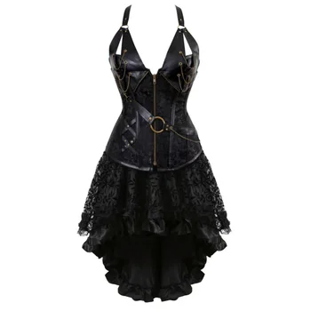 Юбка-корсет в готическом стиле в стиле стимпанк, плюс размер, женская одежда в стиле стимпанк на Хэллоуин, платье-корсет в стиле стимпанк, черный, коричневый