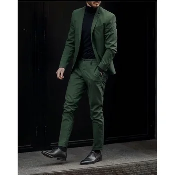 Повседневные Зеленые мужские костюмы на 2 пуговицы, блейзер, брюки, сшитая на заказ одежда для вечеринок, Свадебные смокинги для жениха, костюм Homme, 2 предмета, куртка, брюки