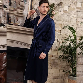 100% натуральные шелковые халаты мужские простые Пижамы С Длинным рукавом мужские домашние халаты повседневная мода элегантность мужской халат Новый